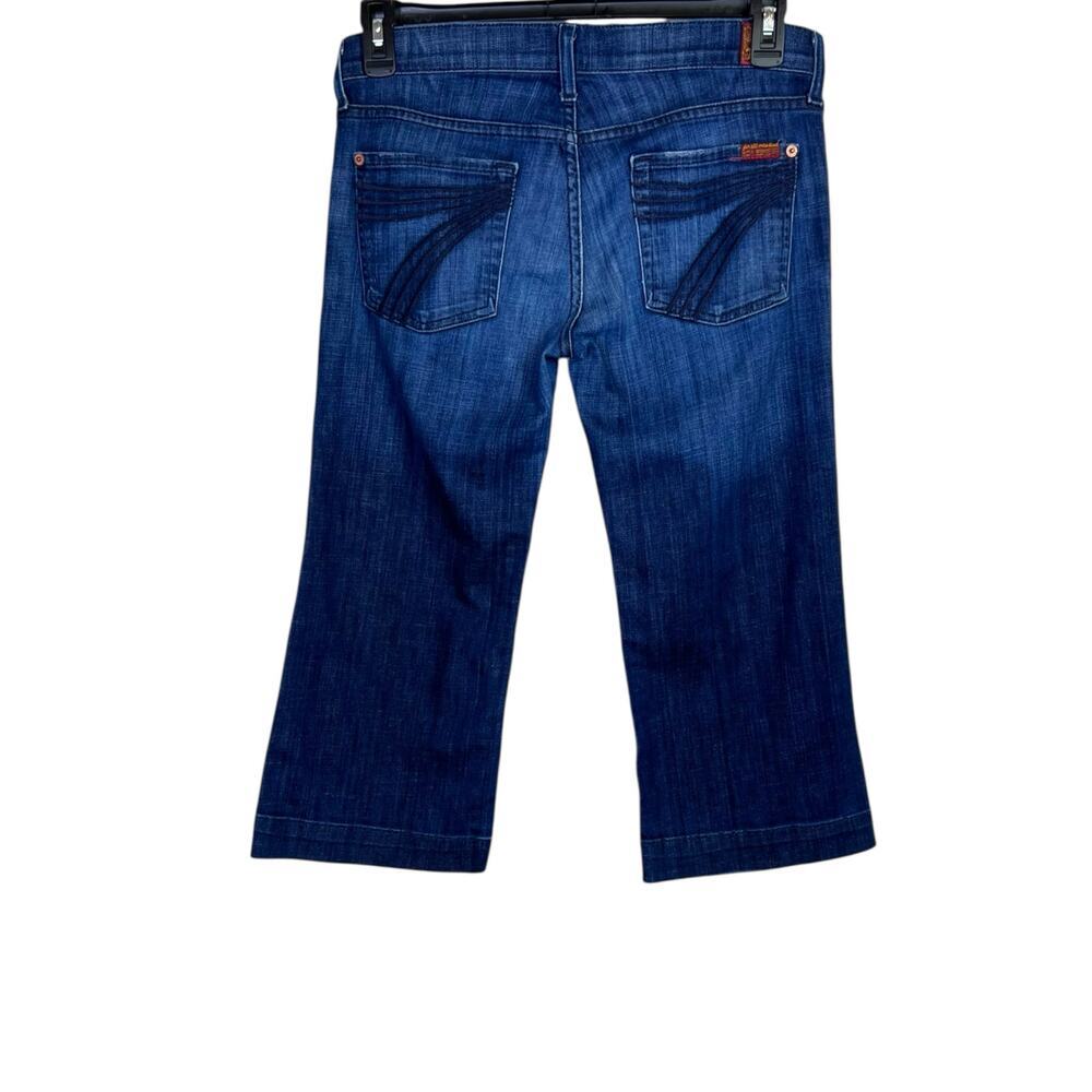 7FAM Dojo Capri Shorts Y2K Cotton Stretch Solid Blue Long Denim Shorts Womens 29